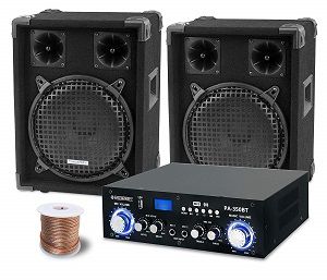 McGrey PA Komplettset DJ Anlage PowerDJ-1200 (System mit Partyboxen, Lautsprecher, 2 x 400 Watt, Bluetooth-Endstufe, Verstärker, Lautsprecherkabel)