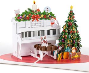 LIMAH® Pop-Up 3D Weihnachten- Weihnachtskarte mit einem Piano, süßen Katzen und einem Weihnachtsbaum–