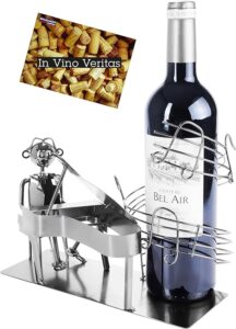Brubaker Weinflaschenhalter Pianist am Flügel - Flaschenständer Klavierspieler aus Metall mit Grußkarte für Weingeschenk