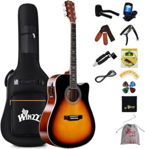Winzz 4/4 Elektro-Akustische Gitarre, Westerngitarre Set Erwachsene Anfänger, Akustikgitarre 41 Zoll mit 4-Band-Equalizer (Dreadnought,Glänzend)