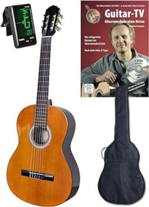 4/4 Konzert-Gitarre, Set mit DVD-Gitarrenschule GUITAR TV und Stimmgerät